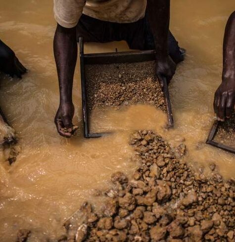 Congolese workers search for rough diamonds in a… Congolese workers search for rough diamonds Kangambala mine in Lunged, in the south west region of Kasai in the Democratic Republic of Congo, the heart of the diamond mining area in the DRC, August 9, 2015. Diamond buyers and manufacturers in the west are trying to find a way to make the diamond industry cleaner and more responsibly-sourced, in order to combat human rights abuses, child labor, the degradation of the environment, and unfair trade practices. (Credit: Lynsey Addario/ Getty Images Reportage for Time Magazine)
